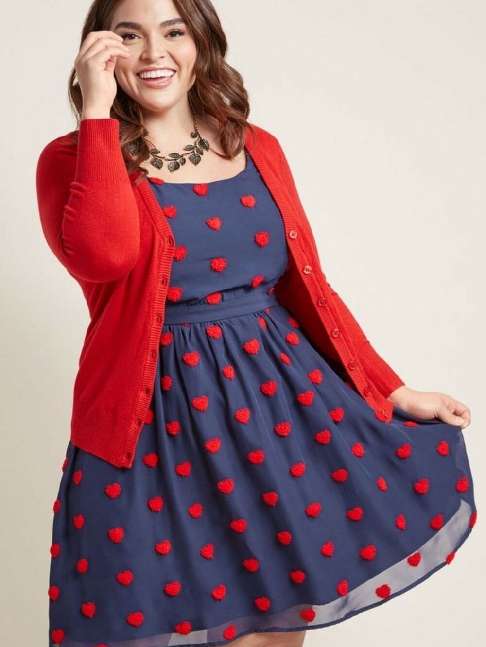 Modcloth retro heart a-line dress red navy blue sleeveless women's size medium M